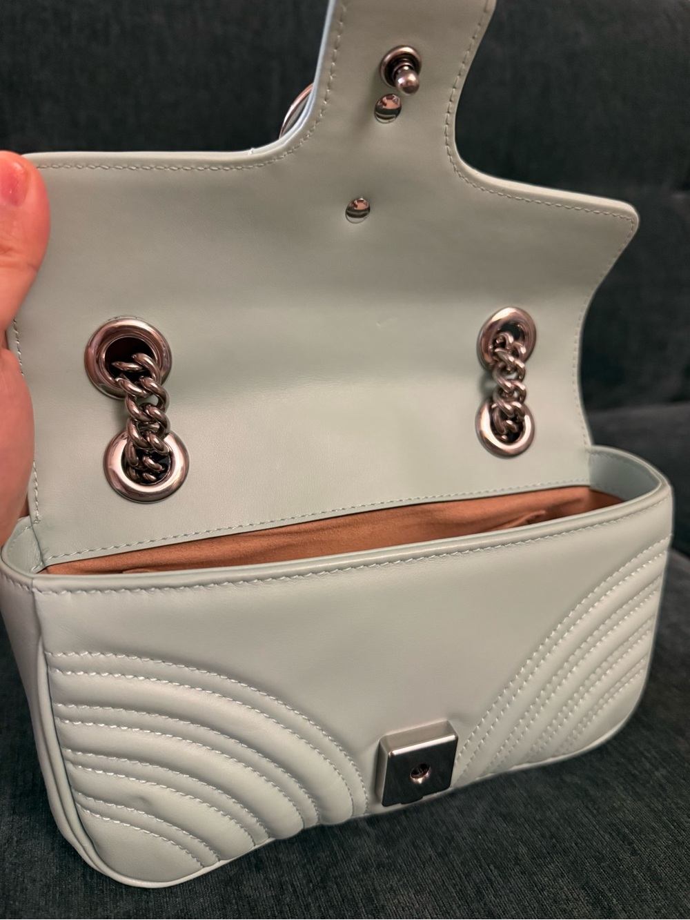 GG Marmont Mini 446744 Mint Green Leather Silver Hardware Shoulder Bag - Picture 4 of 11